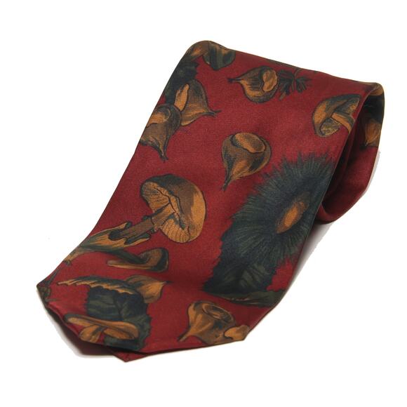 Vintage Lands' End Hand Sewn Silk Mushroom Print Tie 3 5/8" x 57.5" Made in USA - Picture 1 of 4